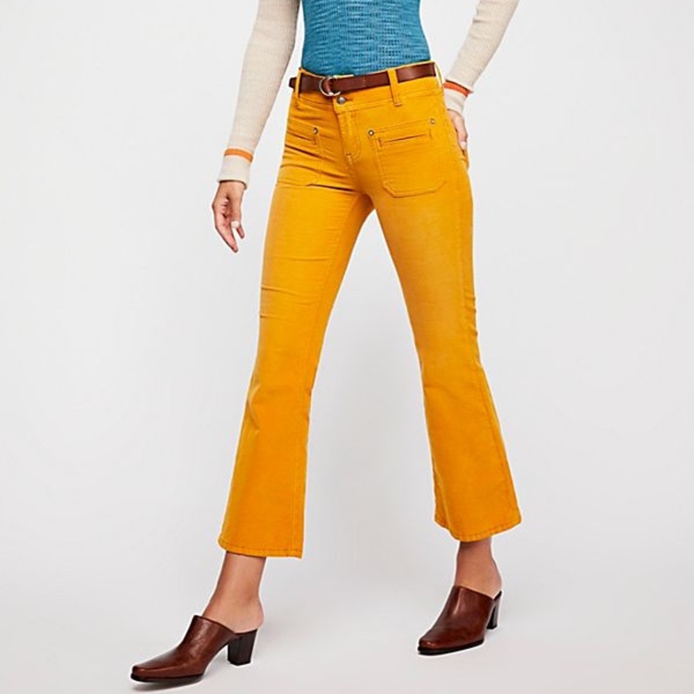 Free People yellow flared corduroy pants